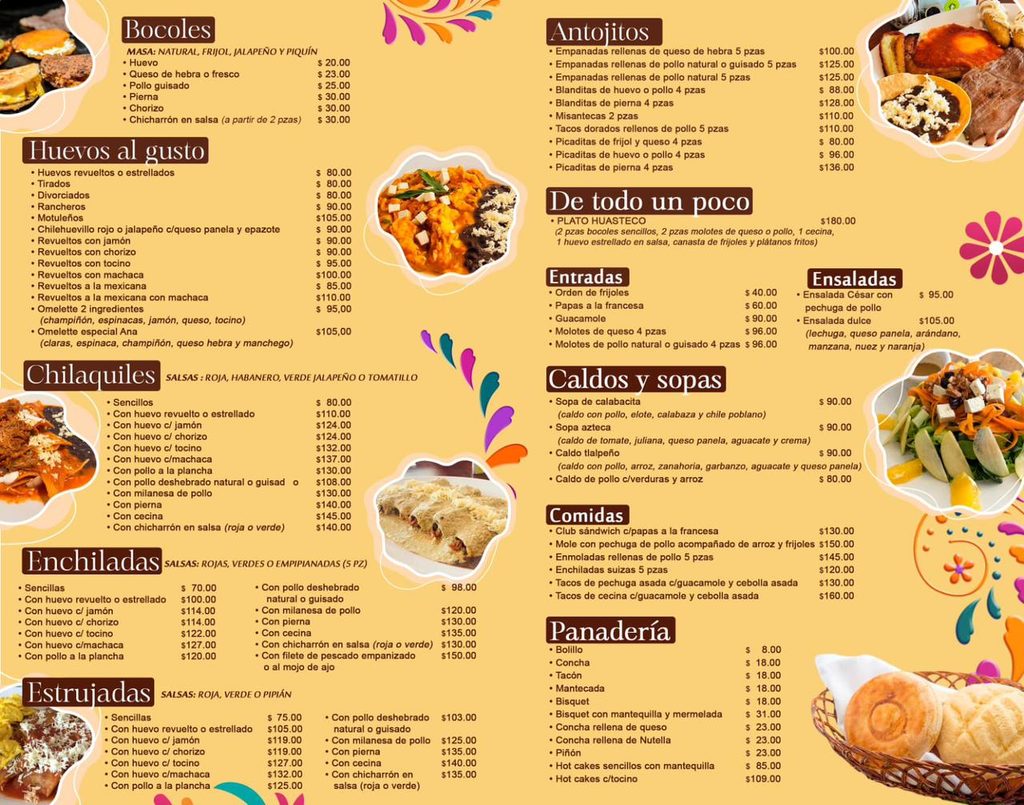 Menú de La Casa del Bocol en Xalapa - desayunos y antojitos